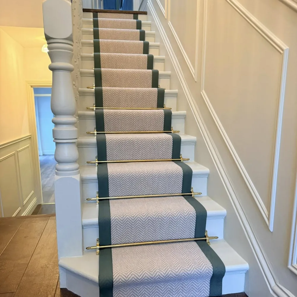 Elegant velvet stair carpet installation