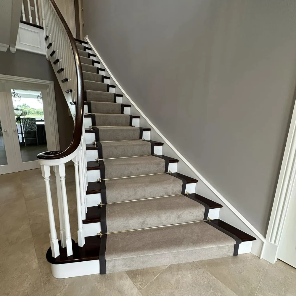 Bordered geometric stair carpet runner