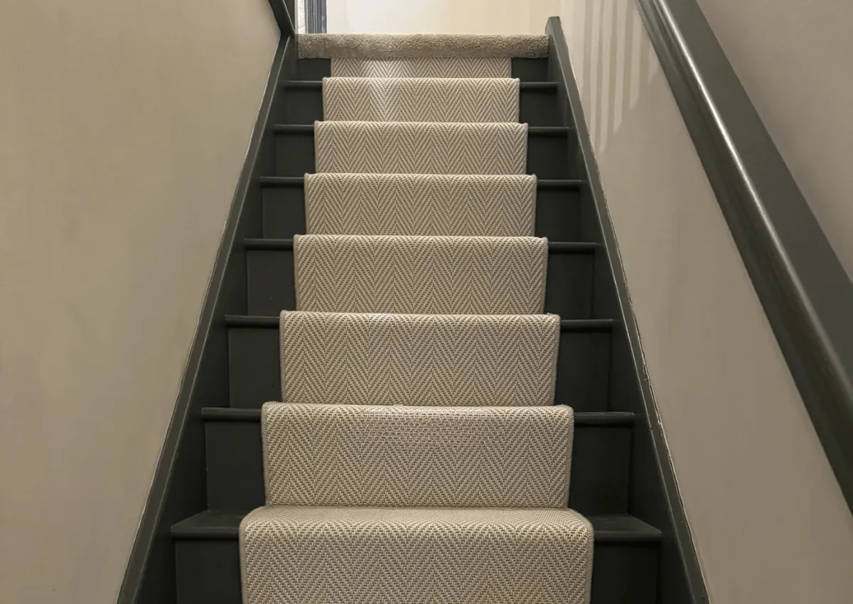 Gray patterned polypropylene hallway runner.