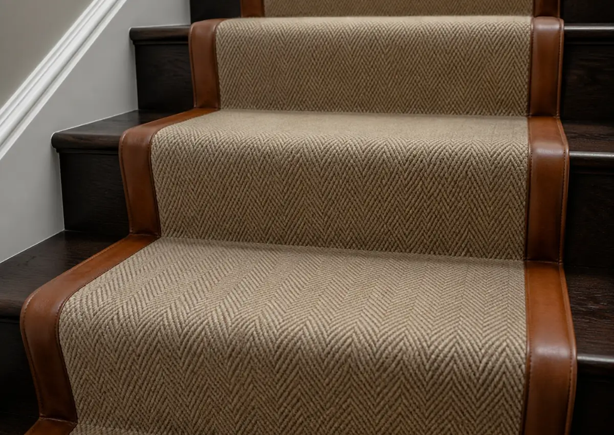 Leather-edged stair carpet