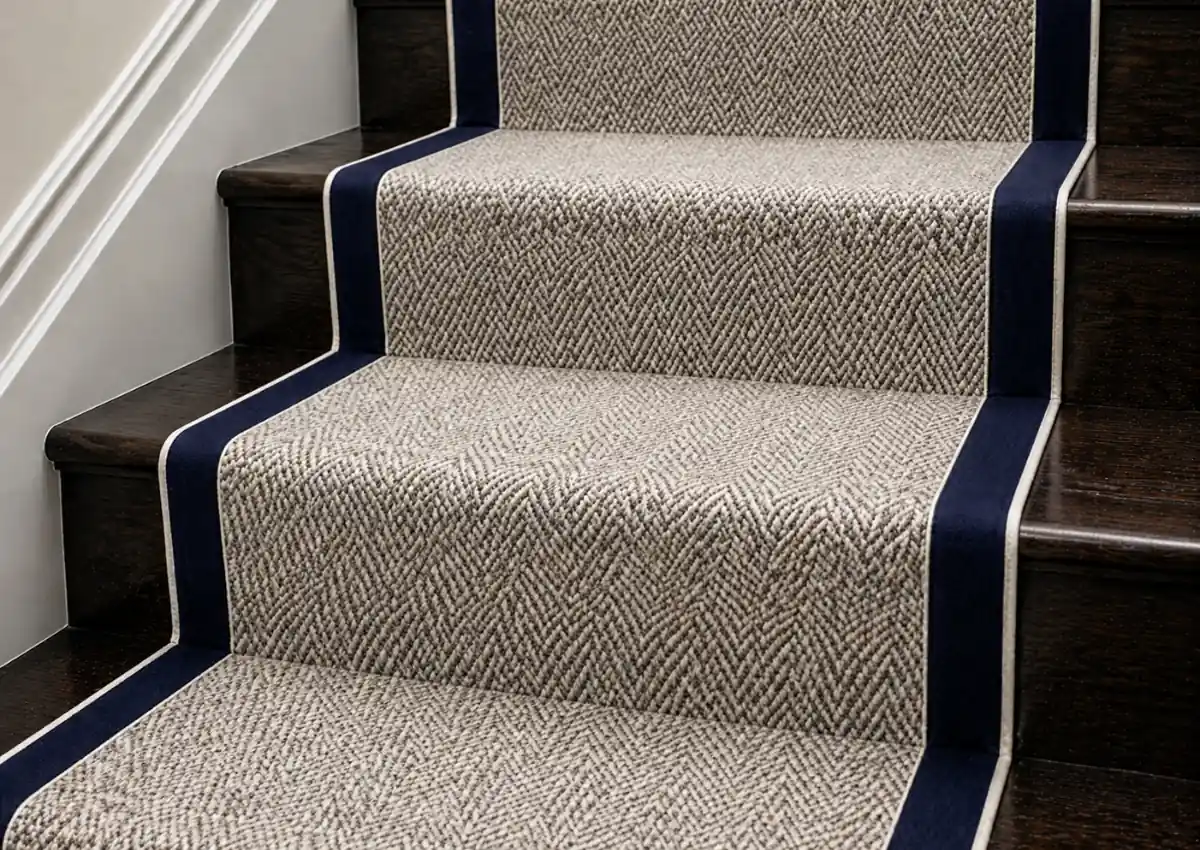 Staircase with navy contrast borders