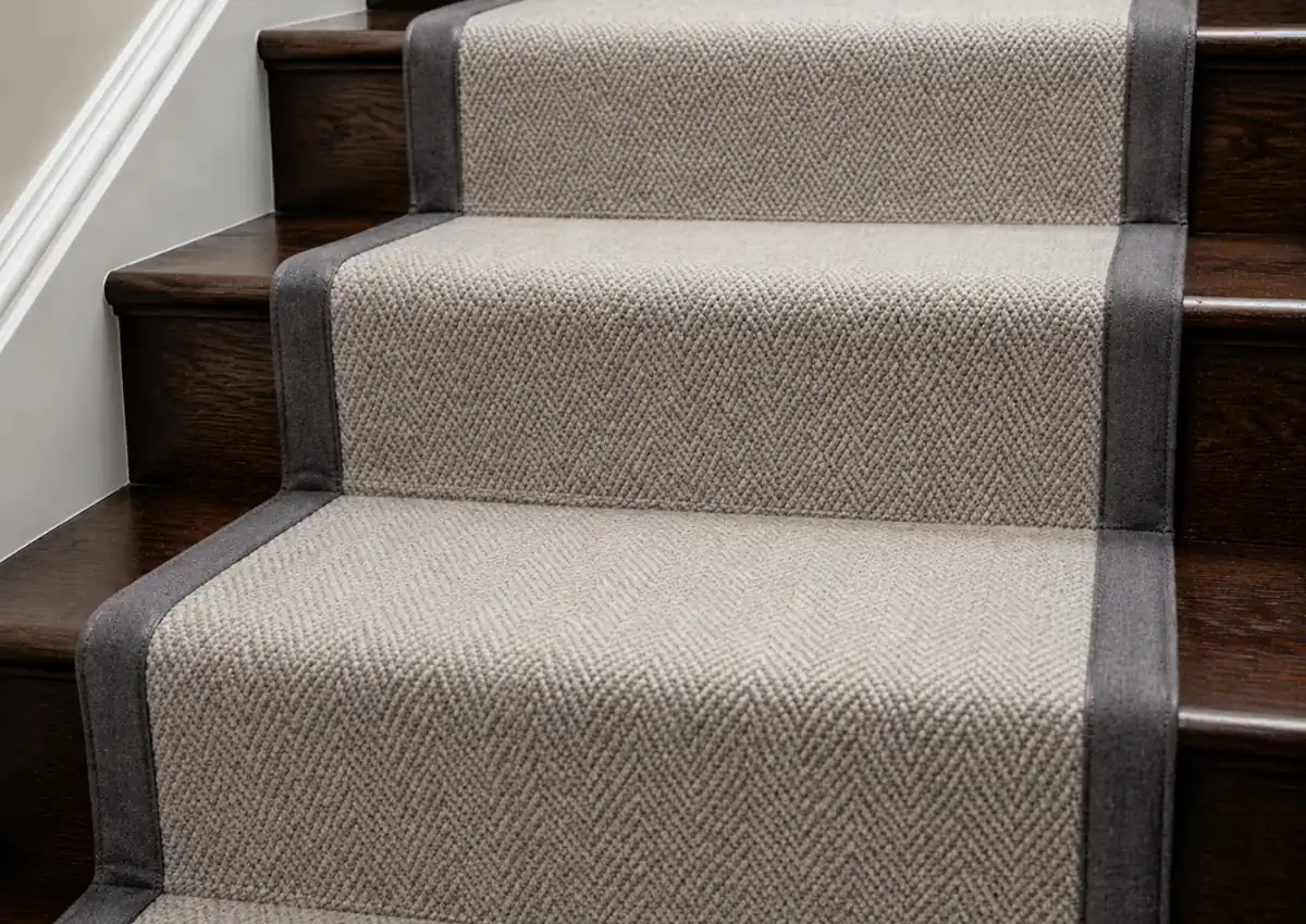 Beige stair carpet with gray edges