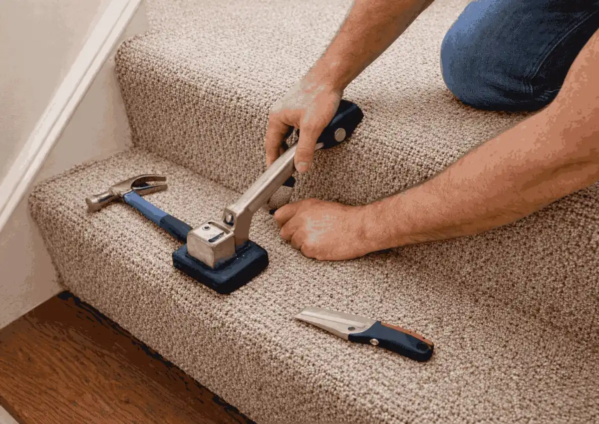 Luxury Custom Anti-Slip Stair Carpet installation.