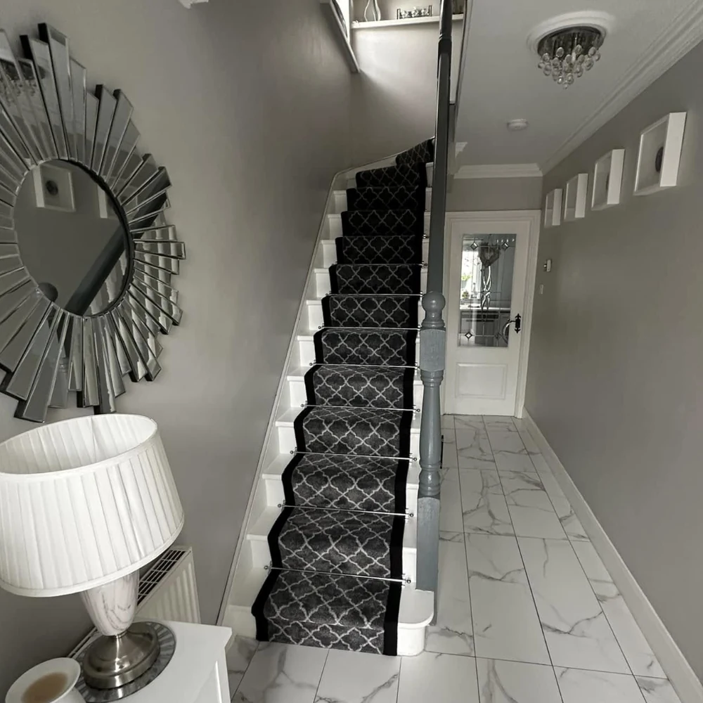 Minimalist grey stair carpet runner