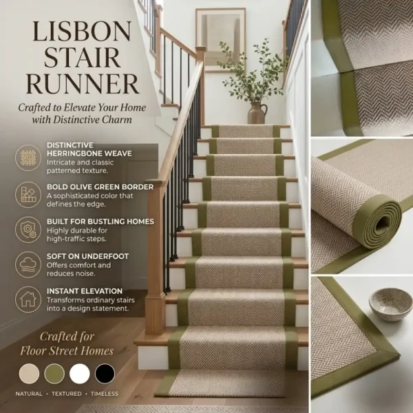 Lisbon Stair Runner Carpet Woll and Polyster