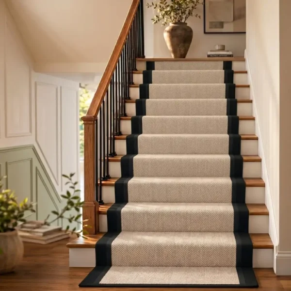 Black border wool stair runner