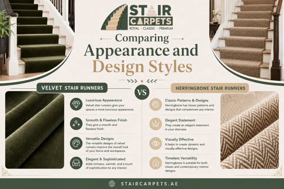 Velvet vs Herringbone Stair Runners 5 Comparing Appearance and Design Styles