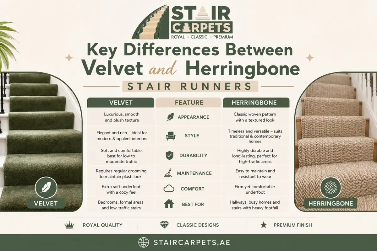 Velvet vs Herringbone Stair Runners 3 Key Differences Velvet vs Herringbone Runners